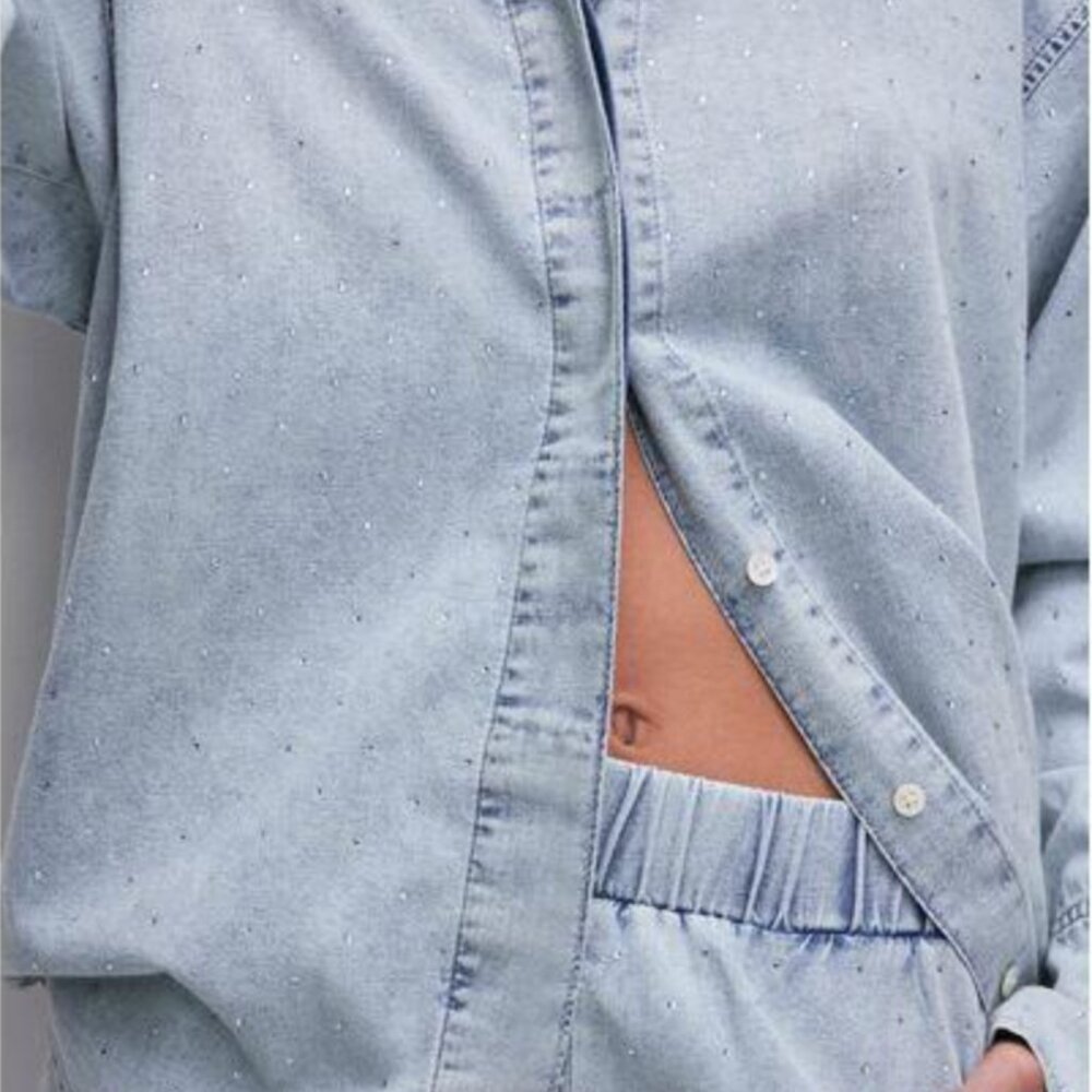 good american | denim diamond shirt | 2XL | button down | rhinestone - Picture 7 of 8